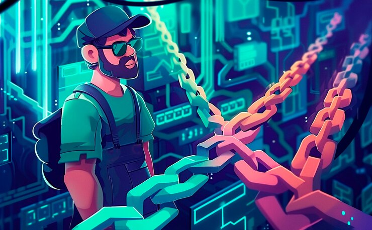 Foto grátis ilustração de desenho animado de tecnologia blockchain