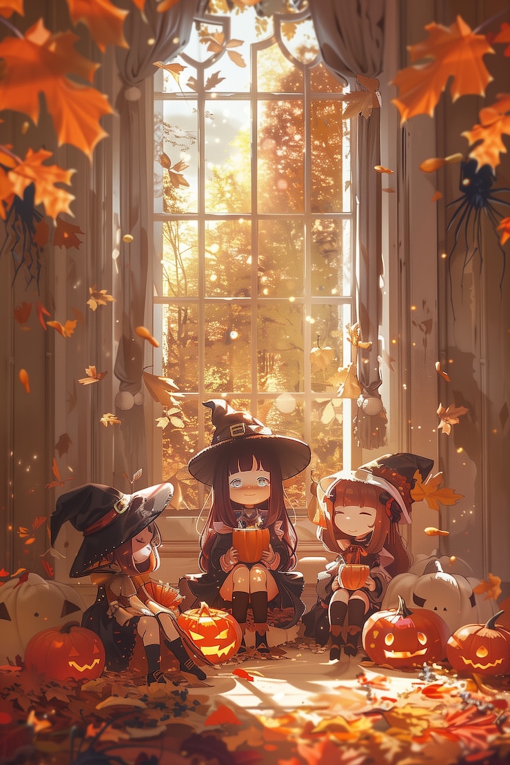 Foto grátis ilustração de estilo anime com uma cena assustadora de halloween