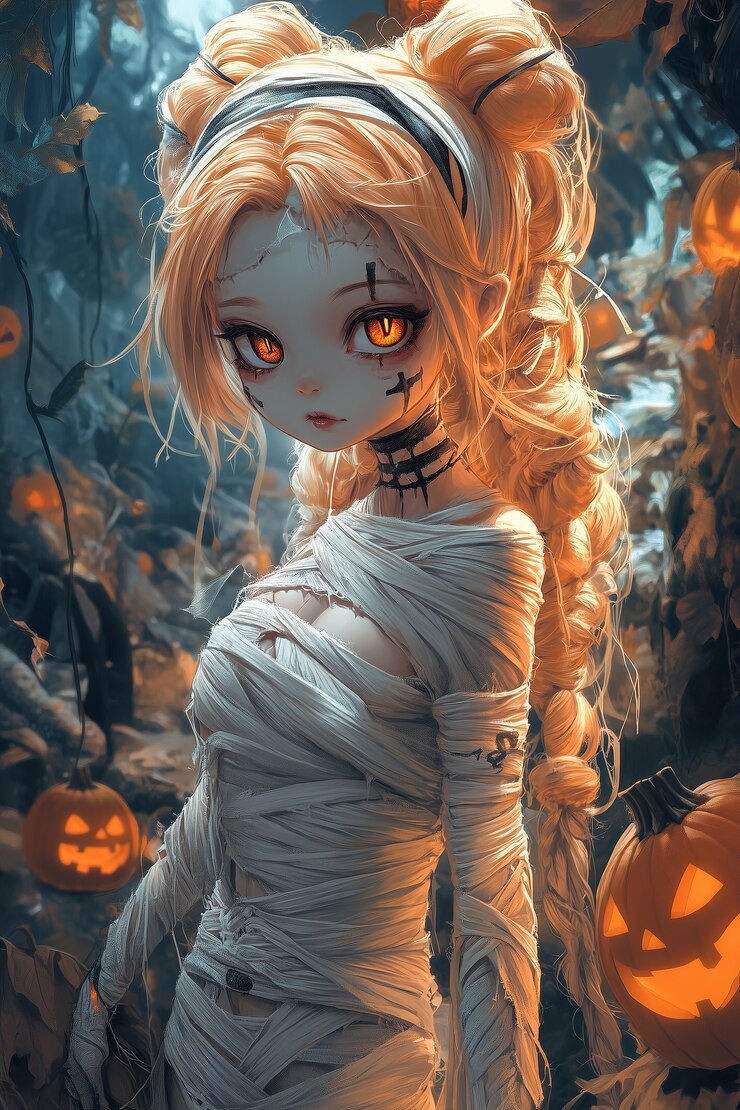 Foto grátis ilustração de estilo anime com uma cena assustadora de halloween
