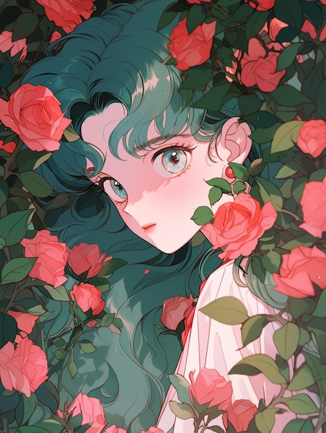 Ilustração de estilo anime de rosa