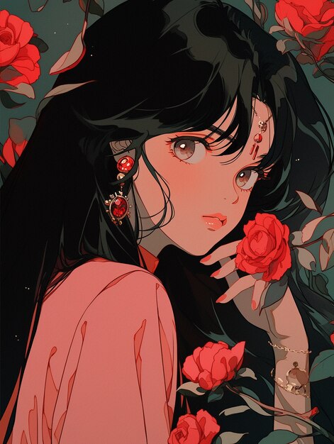 Ilustração de estilo anime de rosa