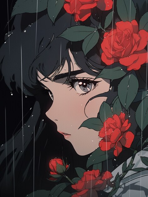 Ilustração de estilo anime de rosa