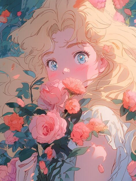 Ilustração de estilo anime de rosa