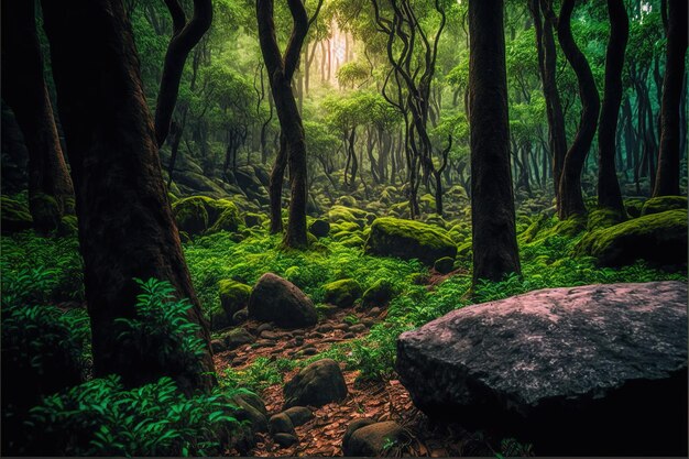 Ilustração de fundo de anime de dia de luz e floresta generativa ai