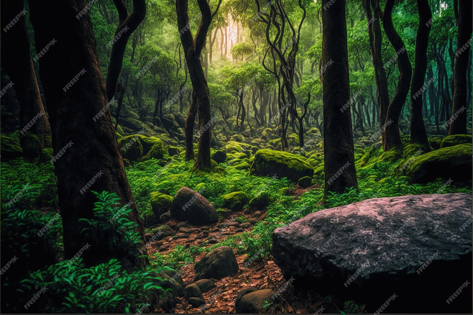 animê cenário do uma floresta com uma raio de Sol e flores generativo ai.  28462476 Foto de stock no Vecteezy