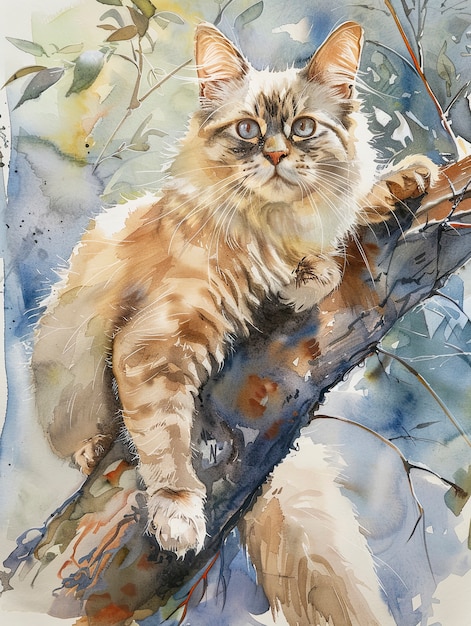Foto grátis ilustração de gato com aquarela adorável