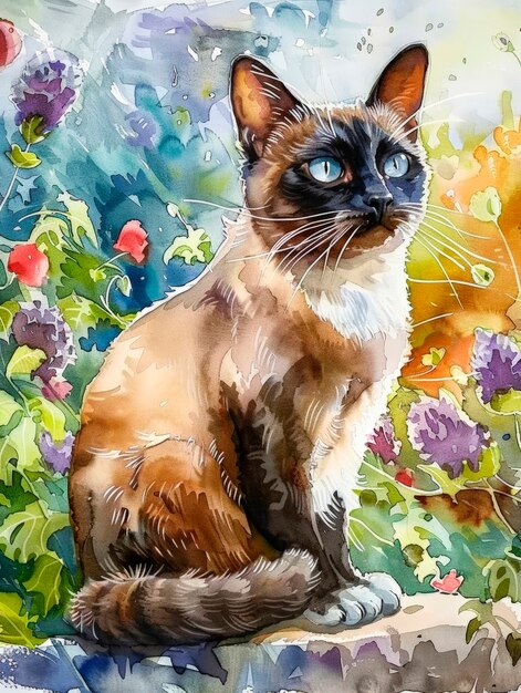 Ilustração de gato com aquarela adorável