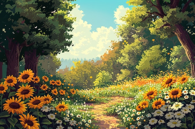 Foto grátis ilustração de jardim floral em estilo pixel art