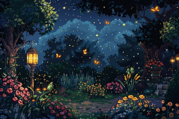 Foto grátis ilustração de jardim floral em estilo pixel art