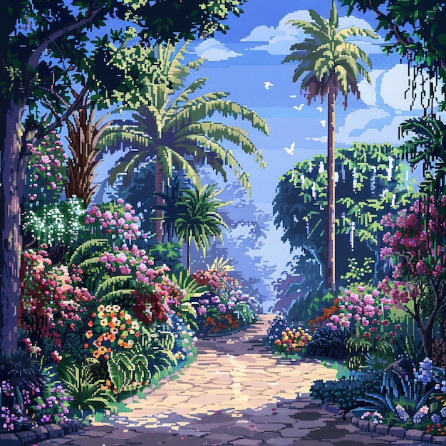 Foto grátis ilustração de jardim floral em estilo pixel art