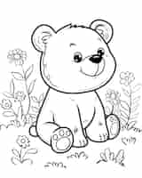 Foto grátis ilustração de página de colorir de arte de linha monocromática de urso