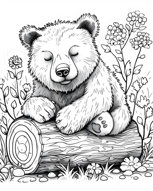 Foto grátis ilustração de página de colorir de arte de linha monocromática de urso