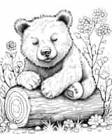 Foto grátis ilustração de página de colorir de arte de linha monocromática de urso