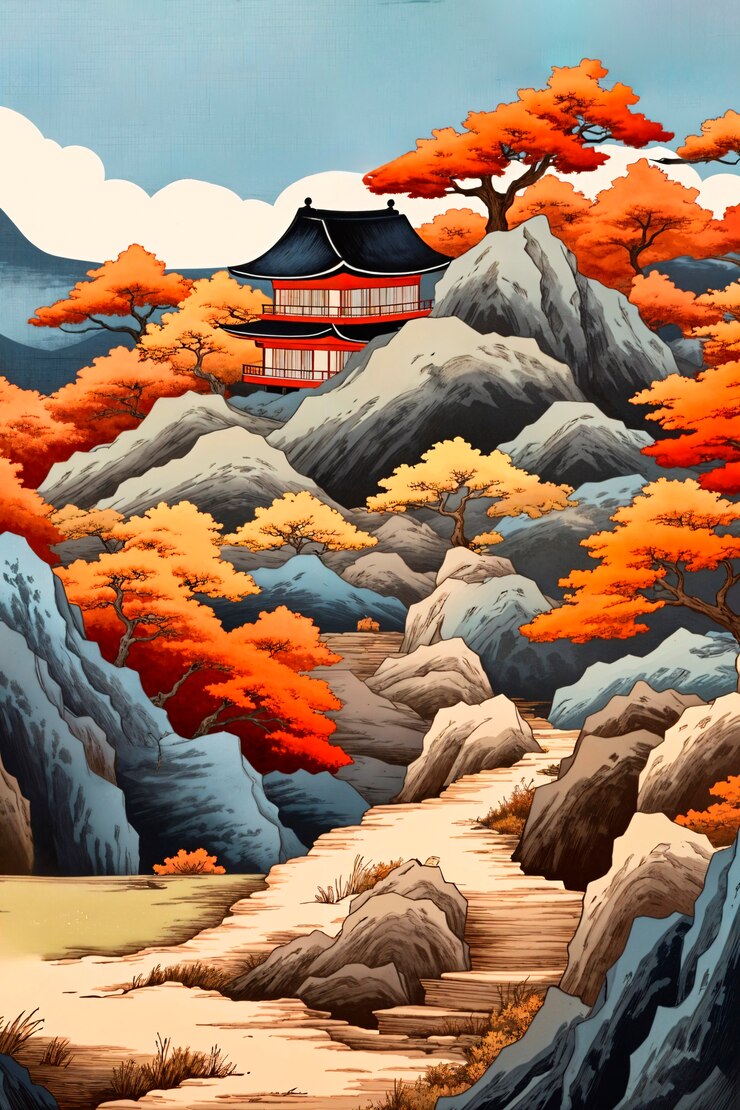 Foto grátis ilustração de paisagem de outono japonesa