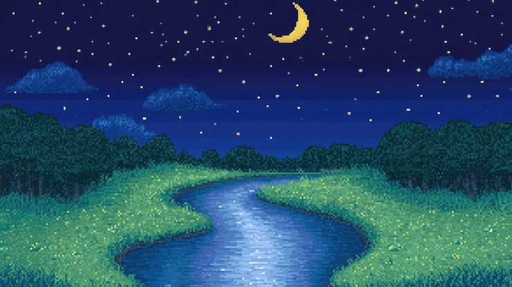 Foto grátis ilustração de paisagem fluvial em estilo pixel art