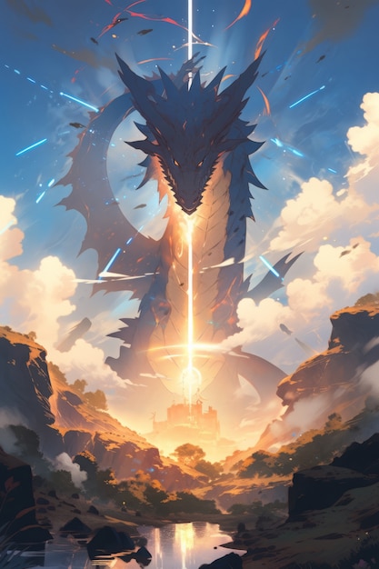 Ilustração de personagens de dragão de anime