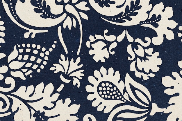 Ilustração de remix de padrão botânico de índigo com fundo floral William Morris