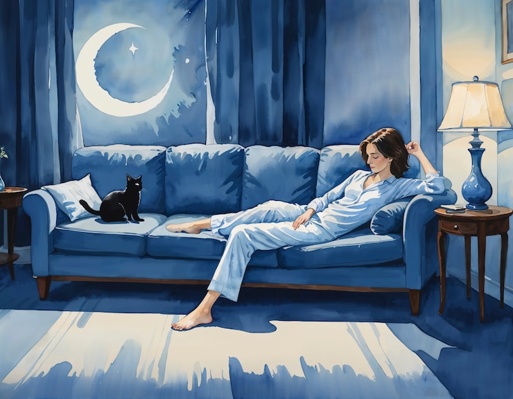 Foto grátis ilustração de uma mulher e seu gato de estimação