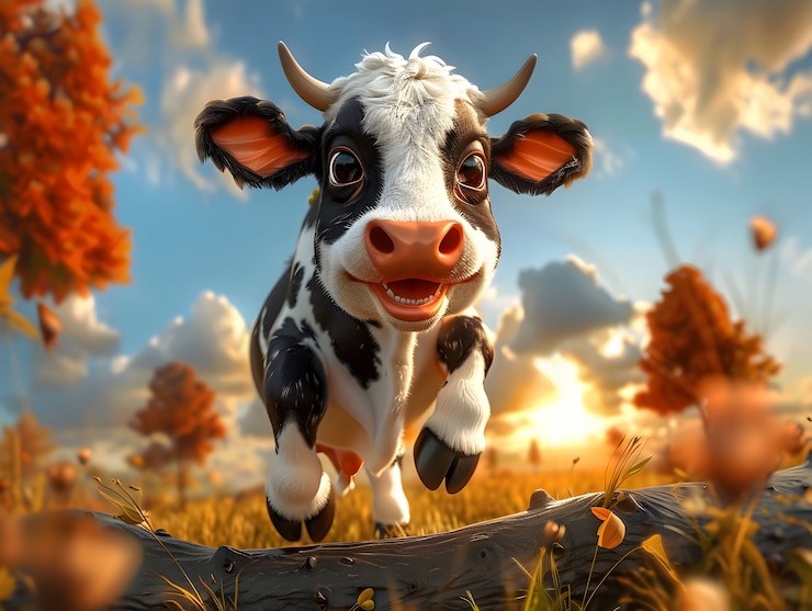 Foto grátis ilustração de vaca de desenho animado 3d
