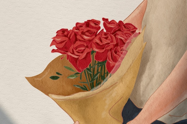 Foto grátis ilustração desenhada à mão para presente de dia dos namorados buquê de rosas