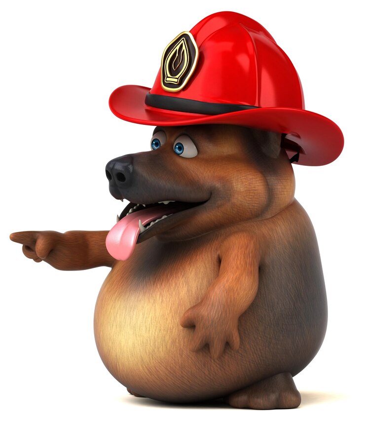 Foto grátis ilustração divertida de cão bombeiro de desenho animado 3d