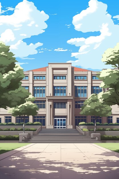 Ilustração do prédio da escola do anime