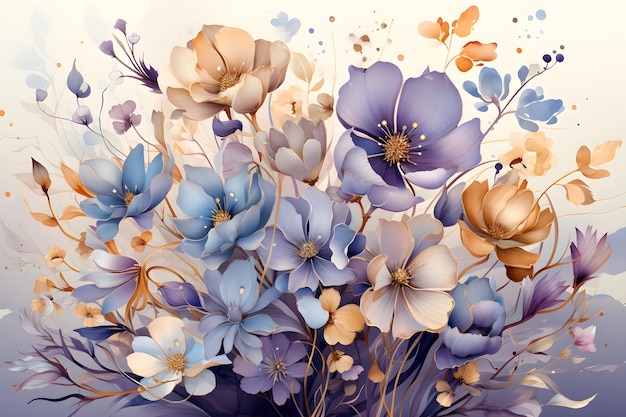 Ilustração elegante de desenho floral colorido