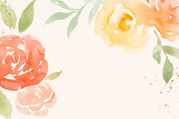 Ilustração em aquarela de primavera com moldura rosa laranja