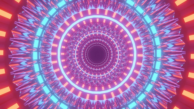 Ilustração futurista bacana com círculos coloridos iluminados e luzes em um fundo preto