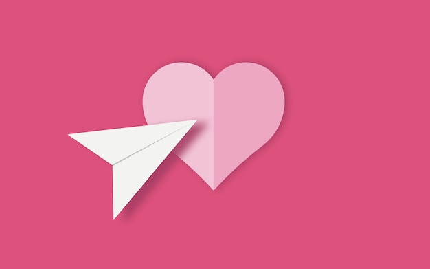 Ilustração simples de um coração e um ícone de localização em um fundo rosa