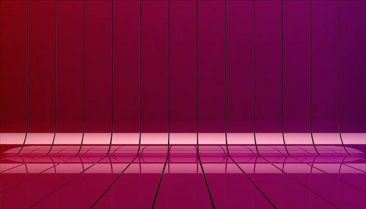Foto grátis ilustração vermelha e violeta do fundo das fitas. estágio de plano de fundo como modelo para sua vitrine.