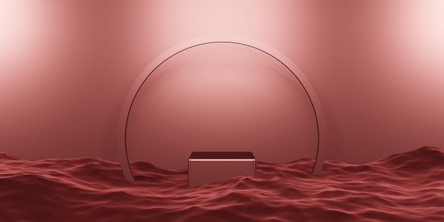Imagem 3d do palco do pódio do produto no palco vermelho na água Foto Premium