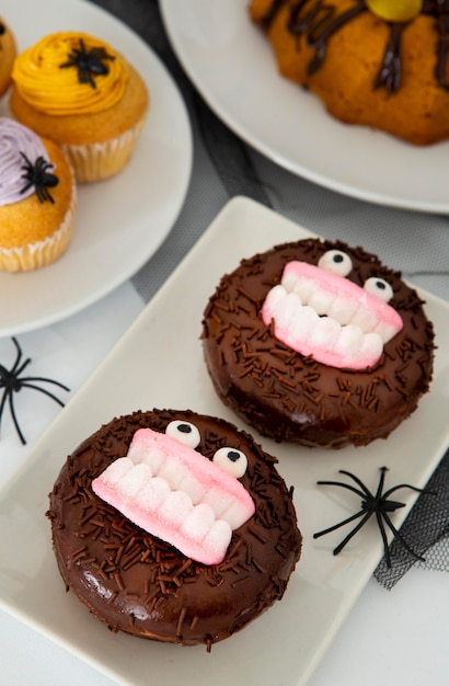 Imagem de close-up do conceito de donuts de halloween