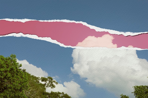 Imagem do céu azul em mídia remixada estilo papel rasgado