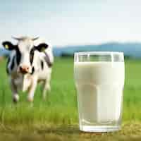 Foto grátis imagem gerada por ia de um copo de leite e vaca