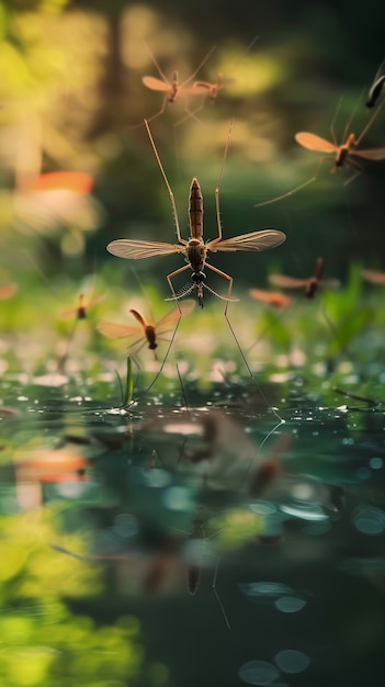 Imagens de perto de mosquitos na natureza