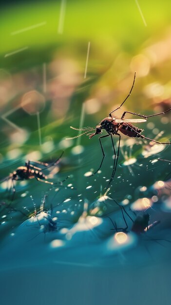 Imagens de perto de mosquitos na natureza