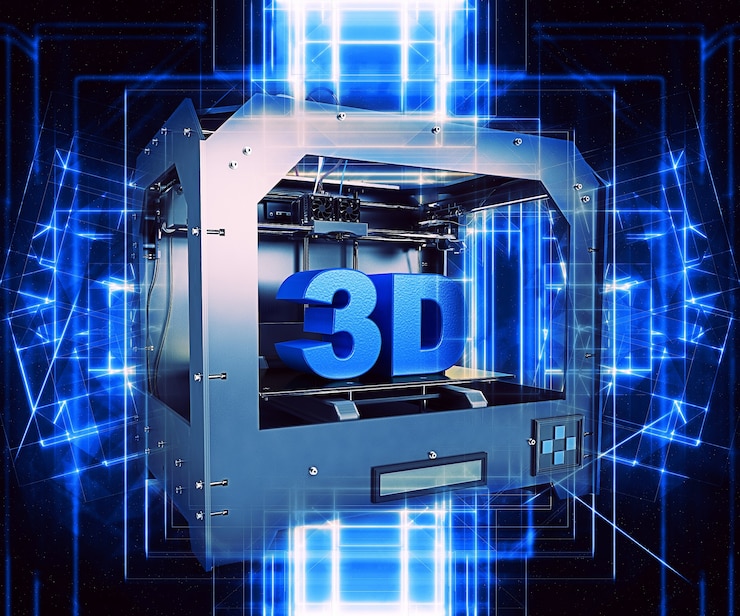 Foto grátis impressora de metal 3d com linhas abstratas