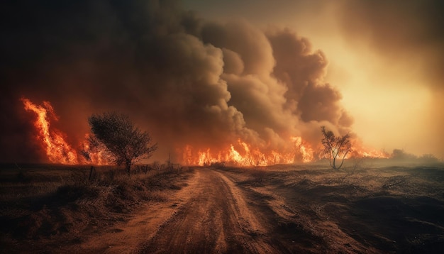 Foto grátis incêndio florestal em chamas destrói ambiente natural ao ar livre gerado por ia