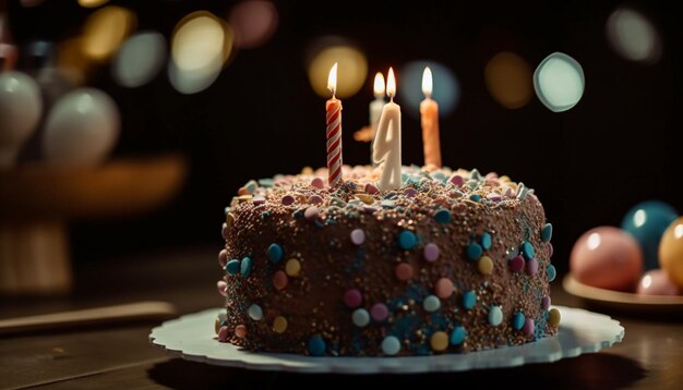 Indulgência de bolo de aniversário caseiro gourmet doce celebração gerada por IA