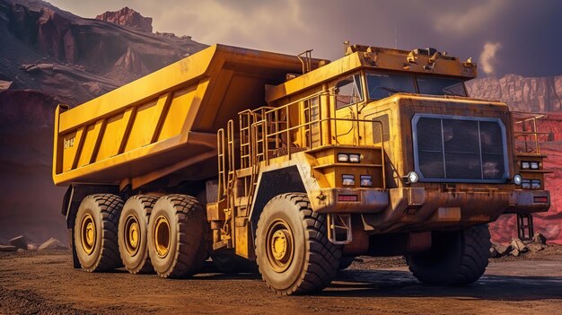 Indústria de minas a céu aberto grande camião de mineração amarelo
