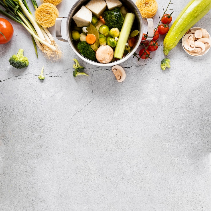 Foto grátis ingredientes da sopa de legumes e espaço para texto