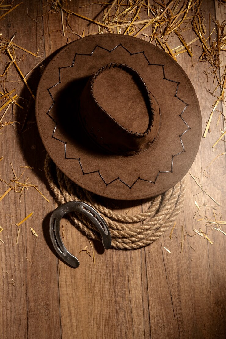 Foto grátis inspiração de cowboy de vista superior com chapéu