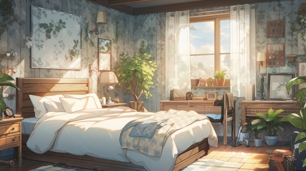 Foto grátis interior aconchegante em estilo anime