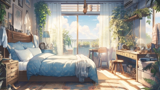 Foto grátis interior aconchegante em estilo anime