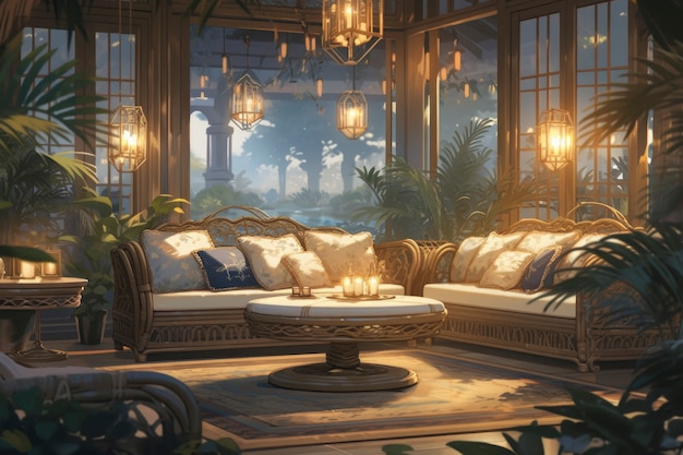 Interior aconchegante em estilo anime