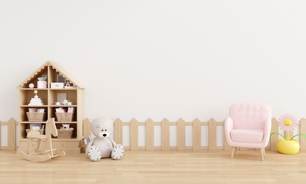 Interior branco do quarto infantil com espaço de cópia