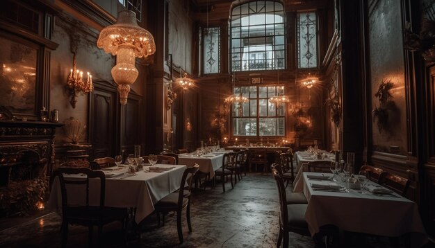 Interior elegante e moderno de casa de luxo iluminado à noite gerado por IA