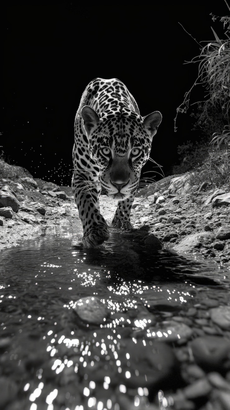 Foto grátis jaguares pretos e brancos na natureza