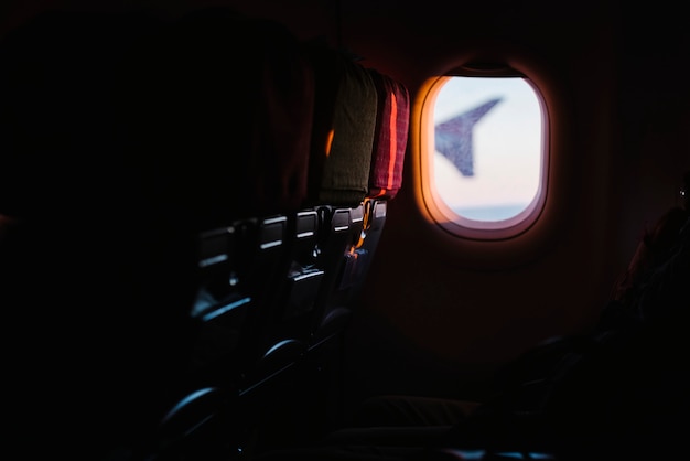 Janela de avião dos assentos de passageiros